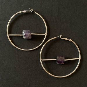 Silver Hoop amethyst earrings